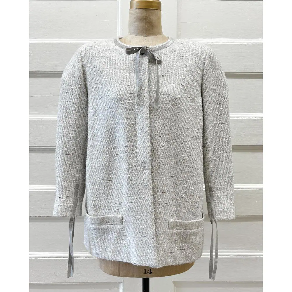 Chanel 1999 silver tweed jacket w/ leather ties