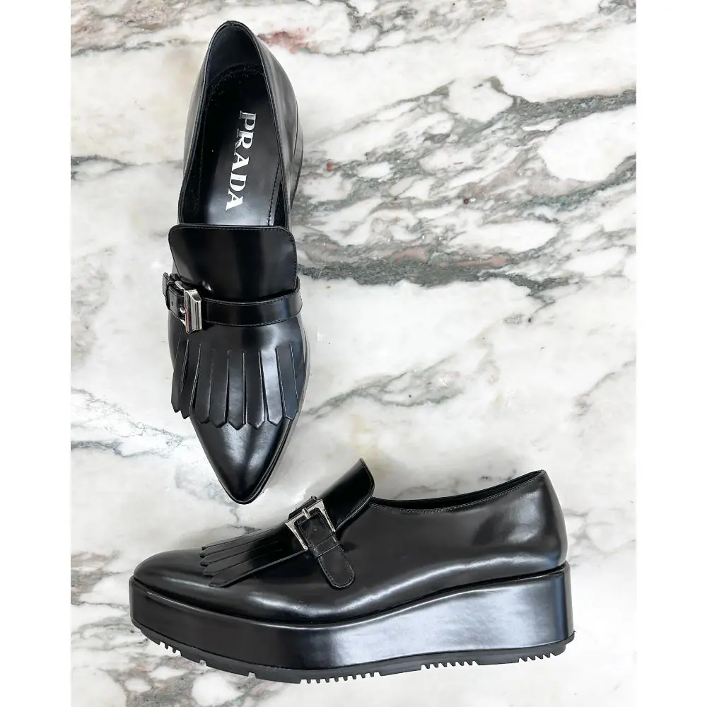 Prada black leather creeper loafer ~ sz 38.5