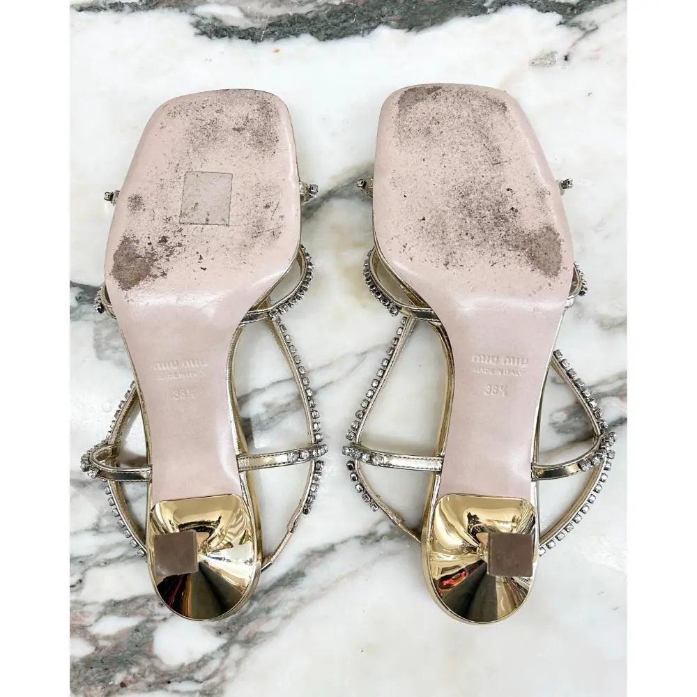 Miu Miu gold & crystal strap heeled sandals ~ sz 38.5