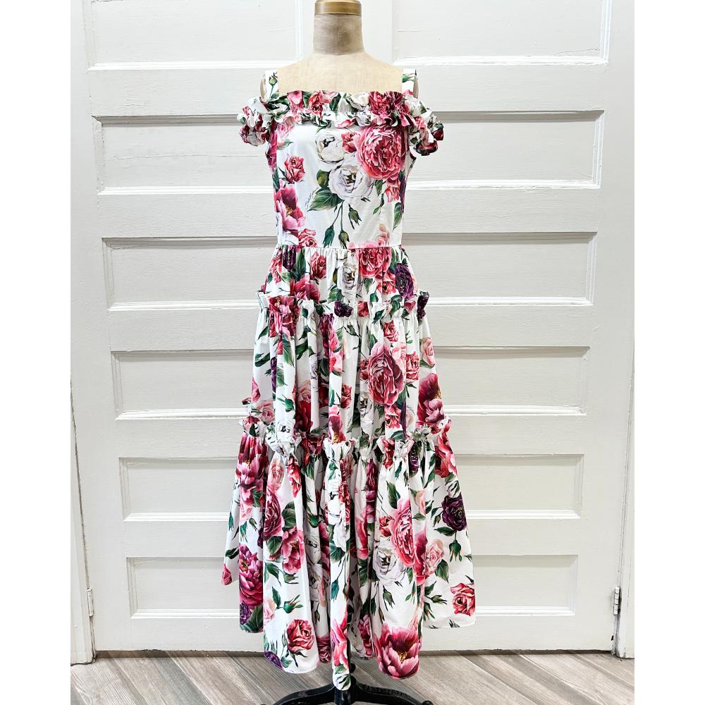 Dolce & Gabbana cotton pink floral print tiered dress