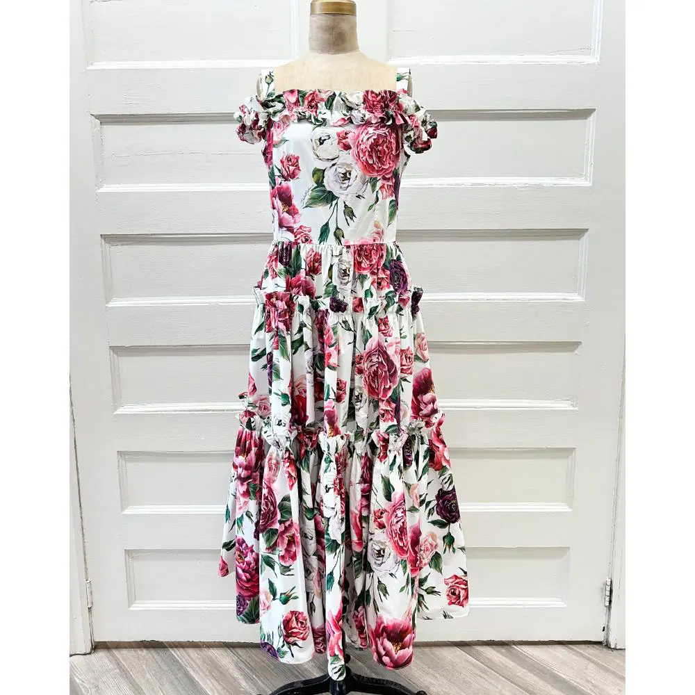 Dolce & Gabbana cotton pink floral print tiered dress