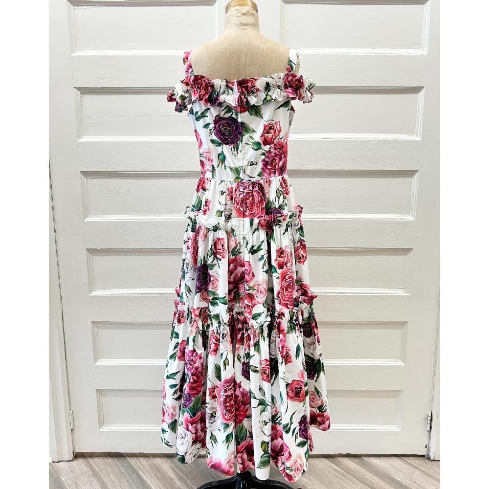 Dolce & Gabbana cotton pink floral print tiered dress
