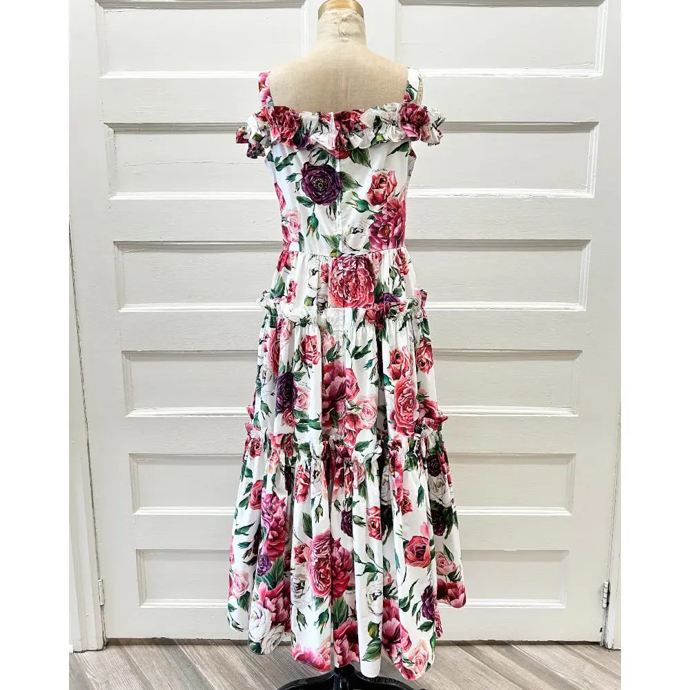 Dolce & Gabbana cotton pink floral print tiered dress