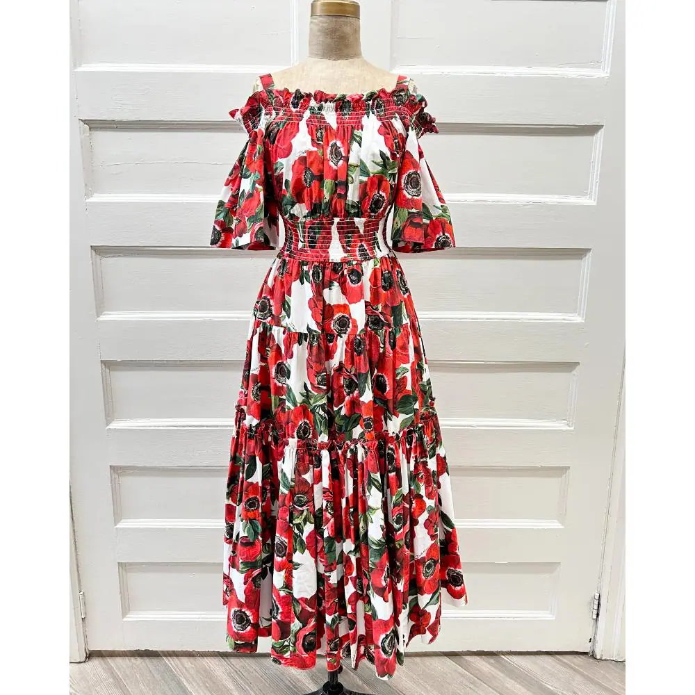 Dolce & Gabbana cotton poppy print tiered dress