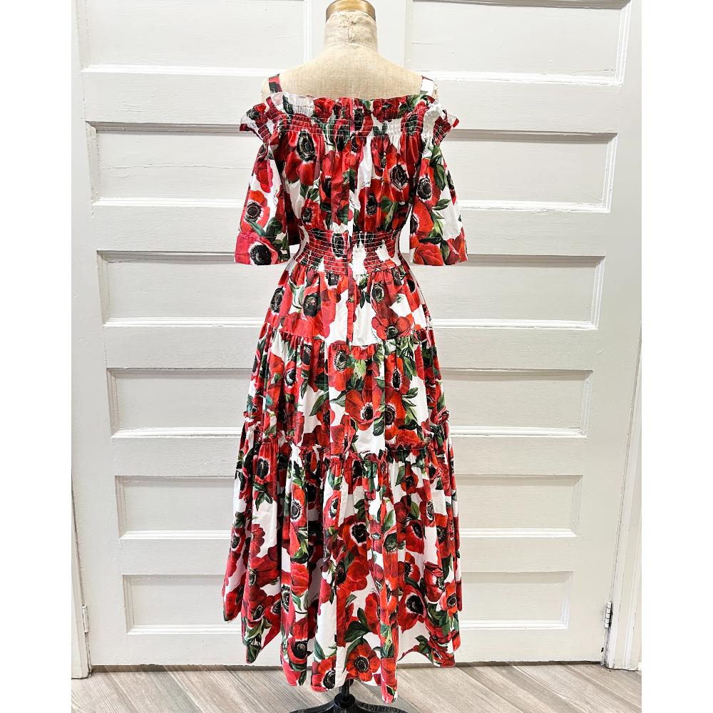Dolce & Gabbana cotton poppy print tiered dress