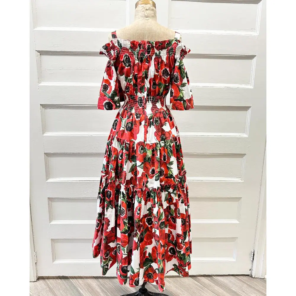 Dolce & Gabbana cotton poppy print tiered dress