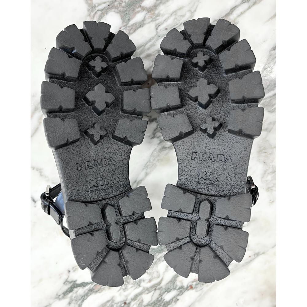 Prada Monolith brushed black leather sandals ~ sz 37