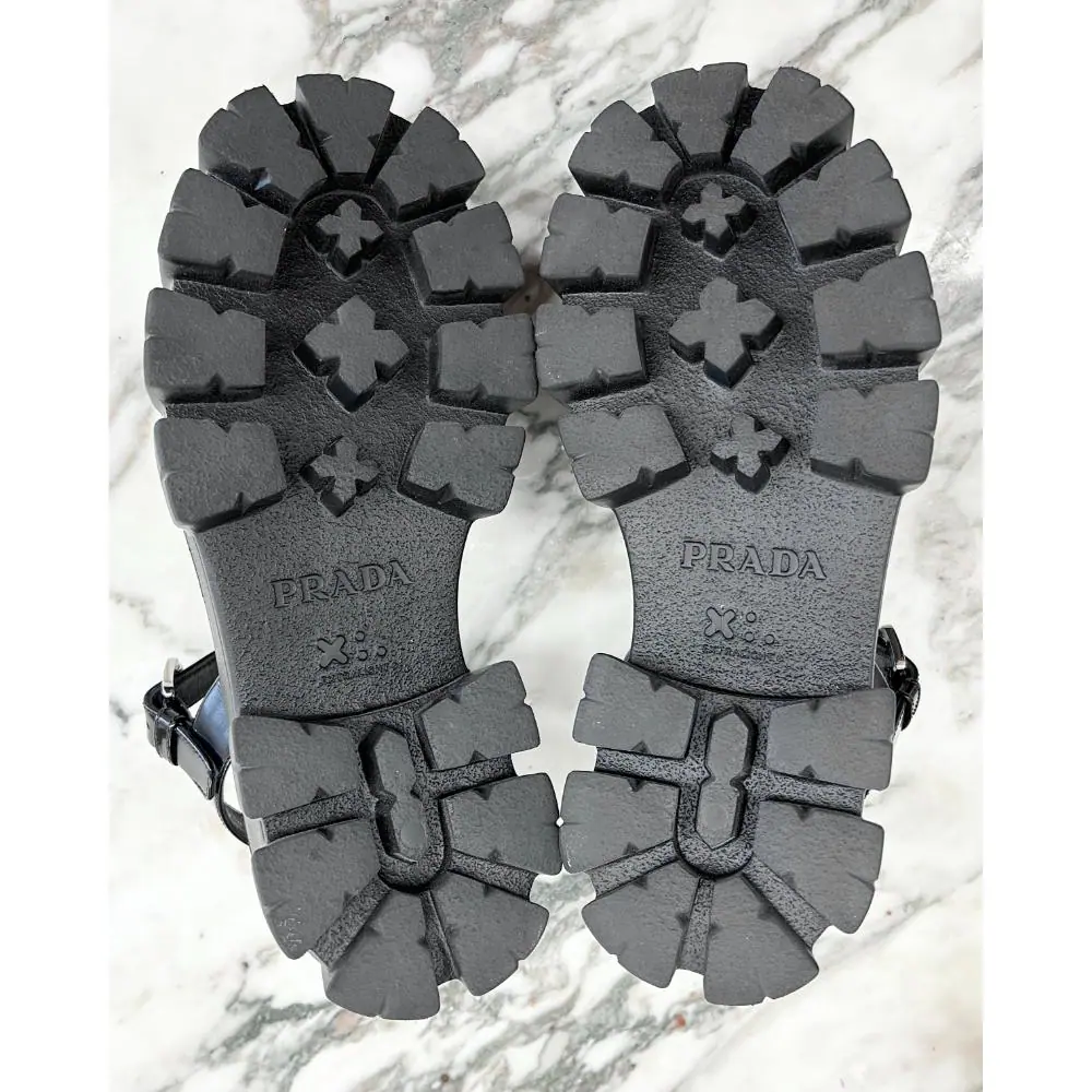 Prada Monolith brushed black leather sandals ~ sz 37