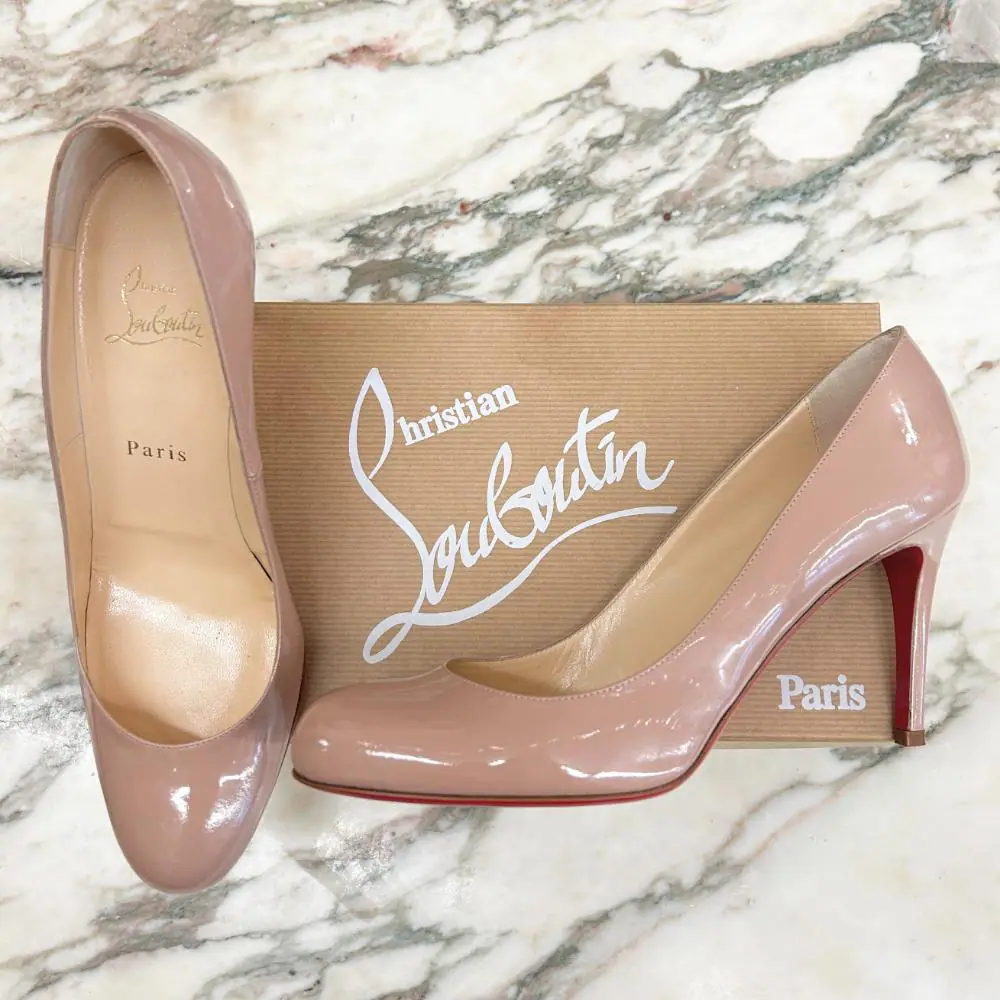 Louboutin Simple Pump 85 in beige patent leather ~ sz 39