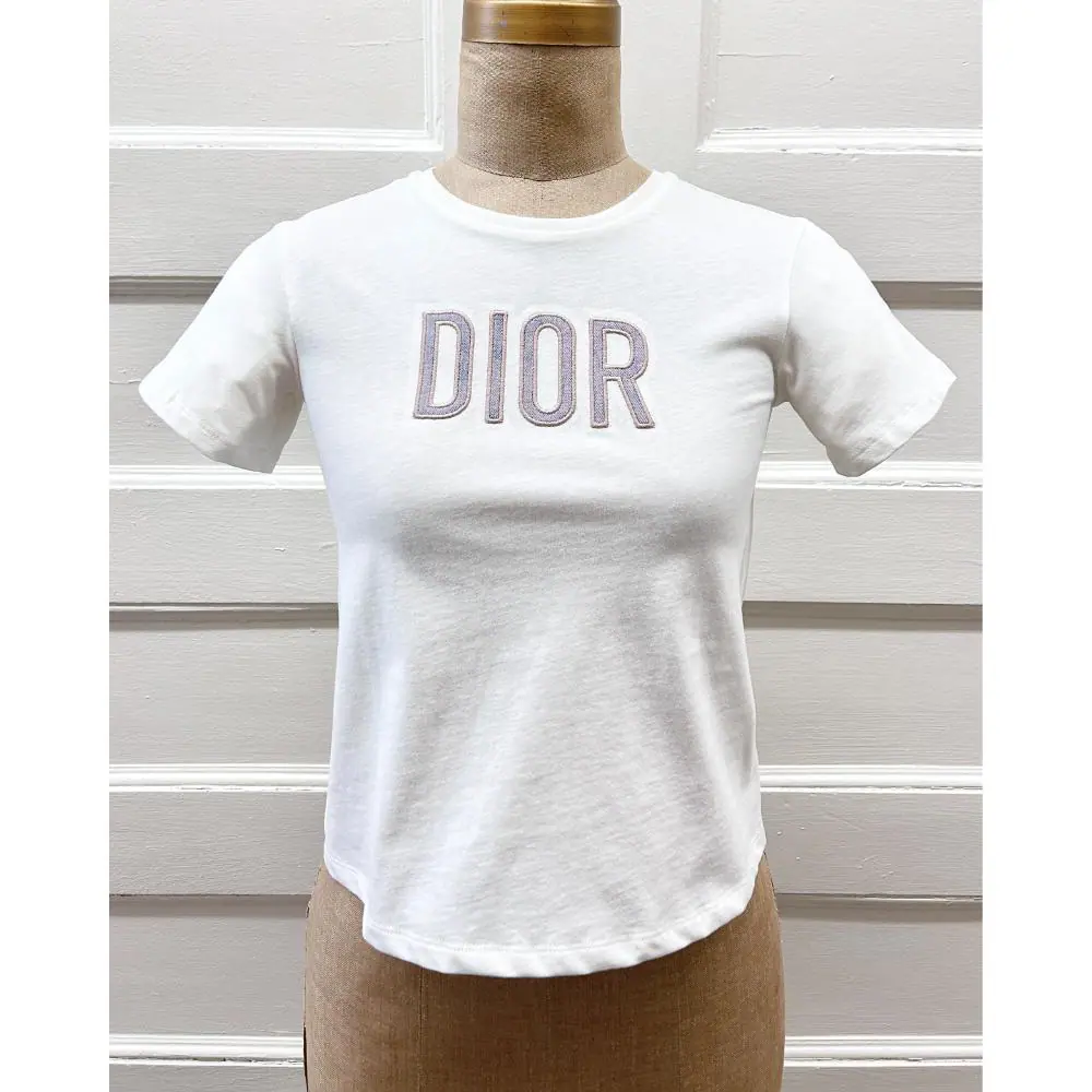Dior kids white t-shirt w/ purple denim logo