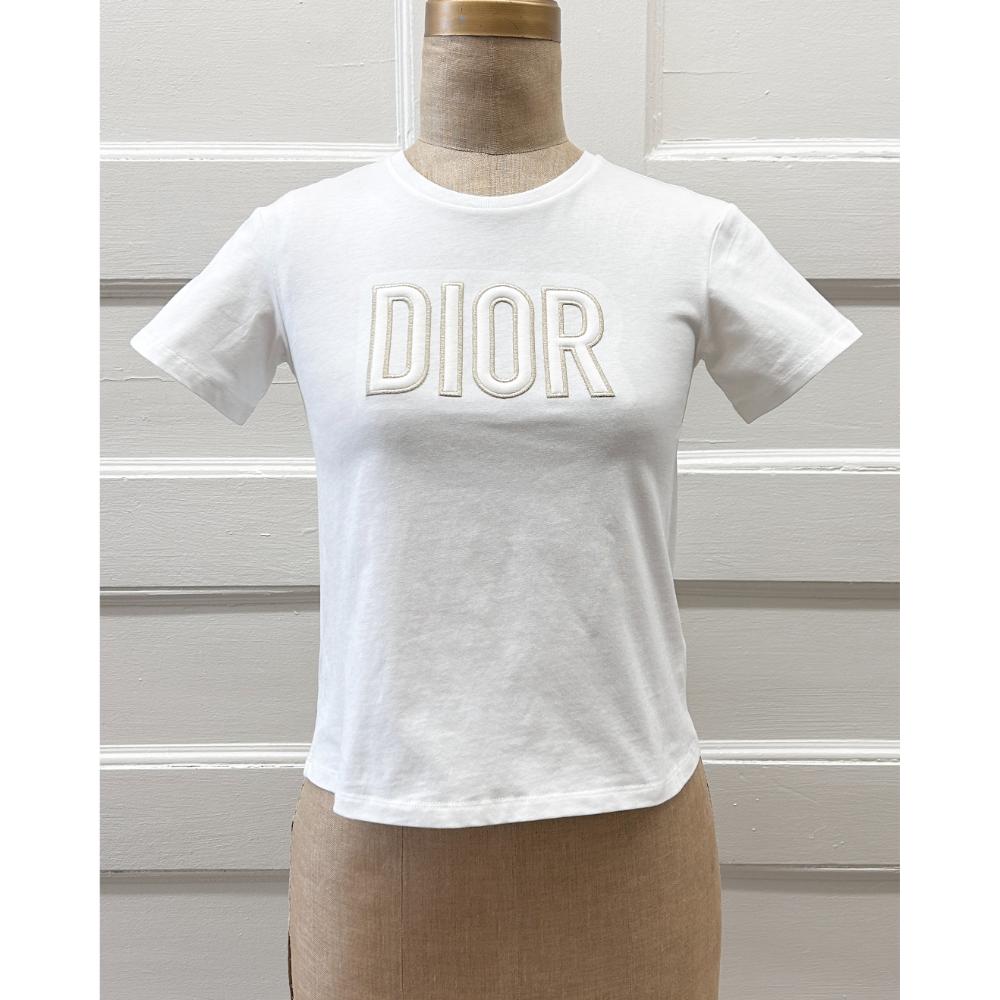 Dior kids white t-shirt w/ white & gold embroidered logo