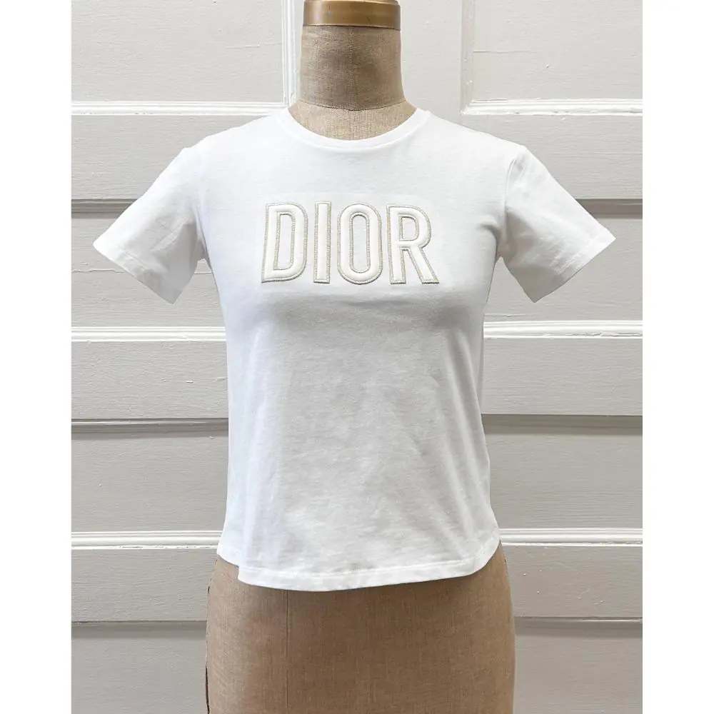 Dior kids white t-shirt w/ white & gold embroidered logo