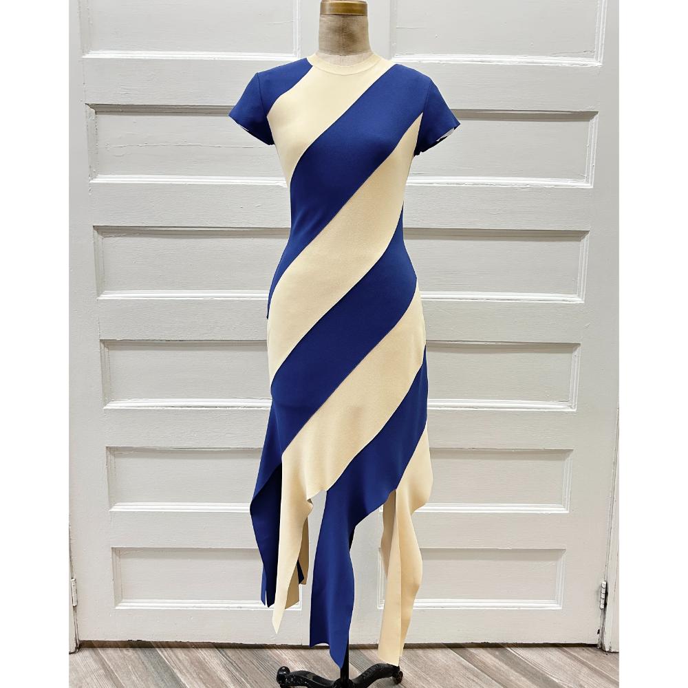 Stella McCartney indigo & beige striped knit dress