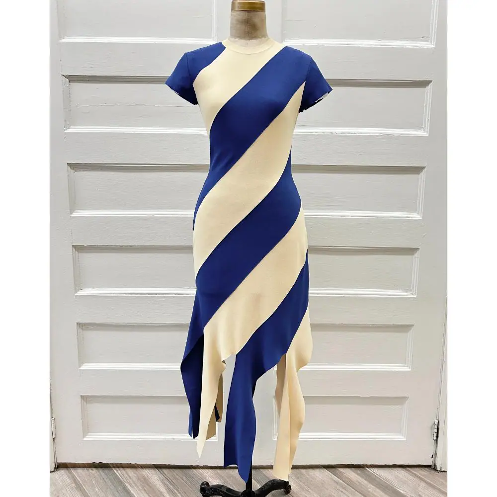 Stella McCartney indigo & beige striped knit dress