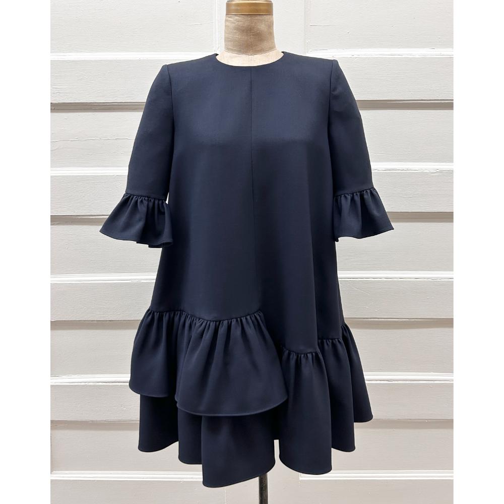 Alexander McQueen navy wool & silk ruffle dress