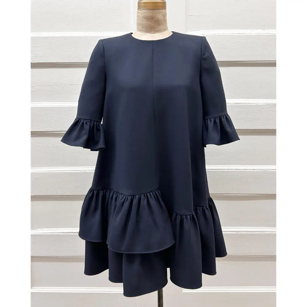 Alexander McQueen navy wool & silk ruffle dress