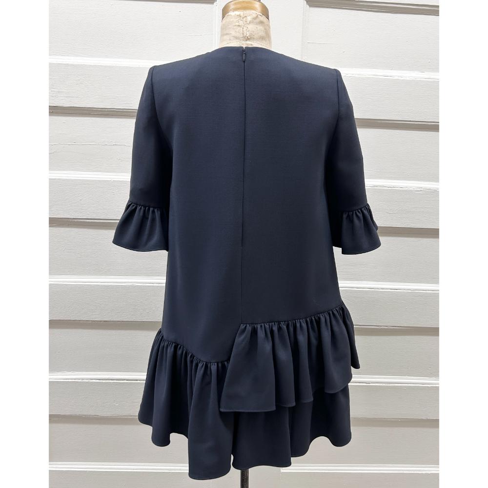 Alexander McQueen navy wool & silk ruffle dress