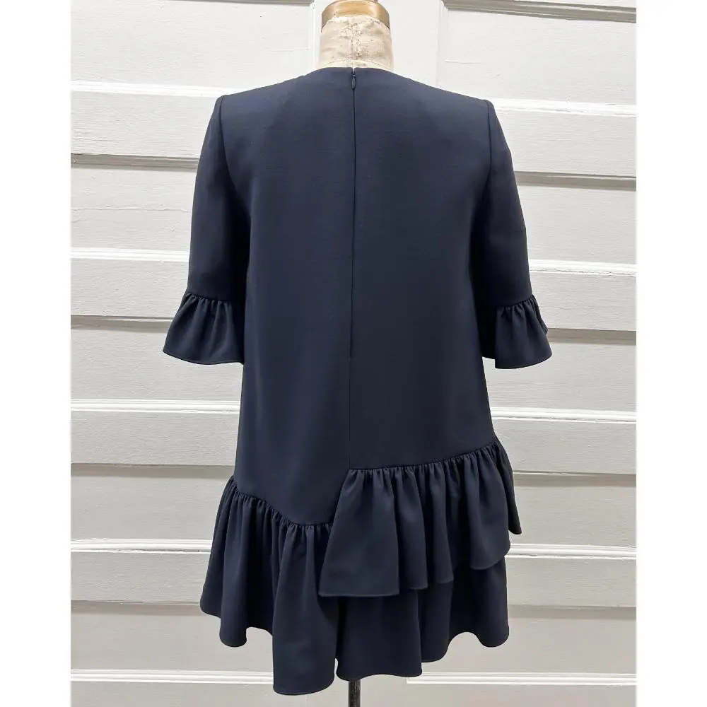 Alexander McQueen navy wool & silk ruffle dress