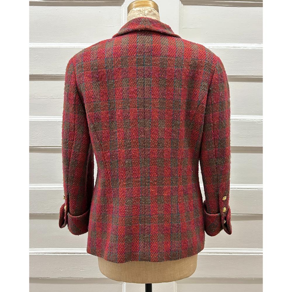 Chanel 1980's red & green fleck tweed double breasted jacket