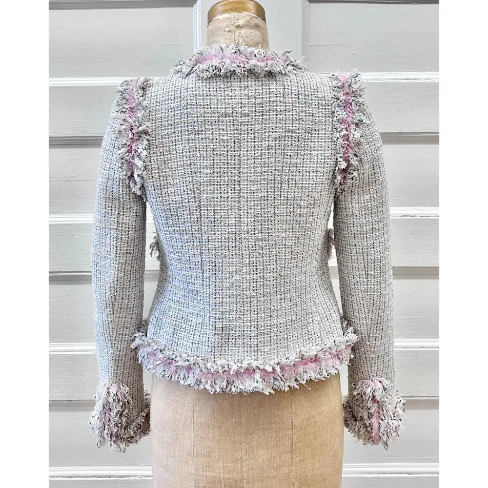Chanel 2004 pastel Lesage tweed fringe jacket