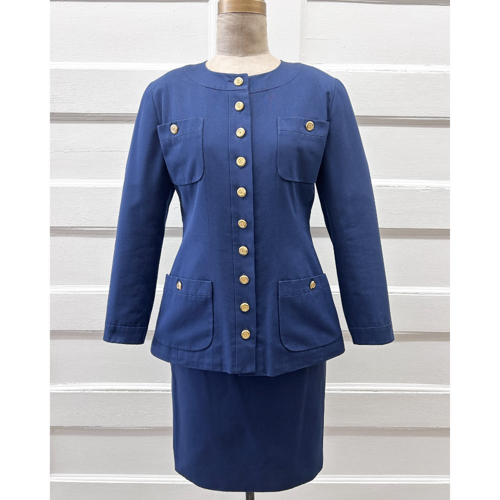 Chanel navy cotton skirt suit
