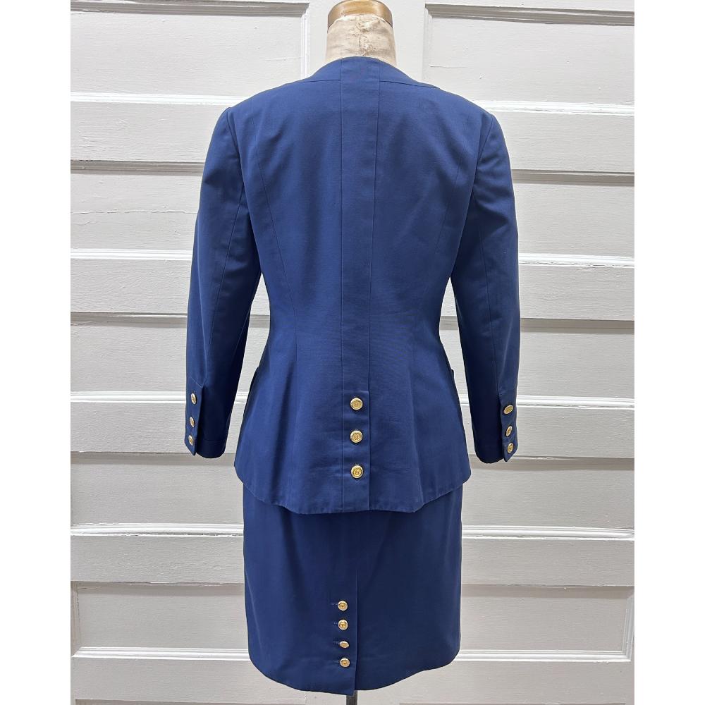 Chanel navy cotton skirt suit