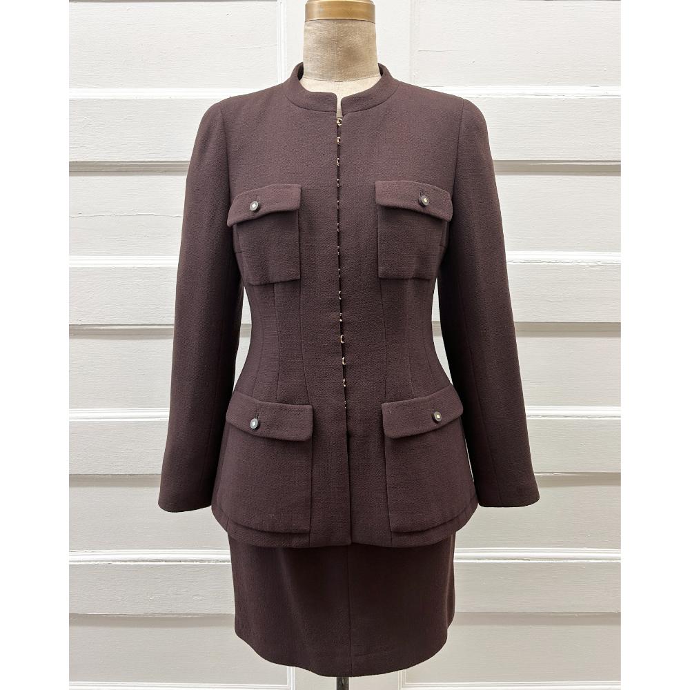 Chanel 1996 chocolate brown skirt suit