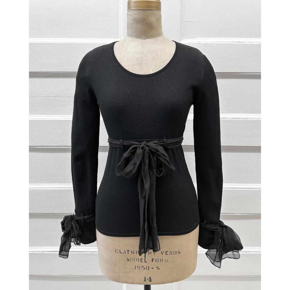 Chanel 2004 black knit top with chiffon ties