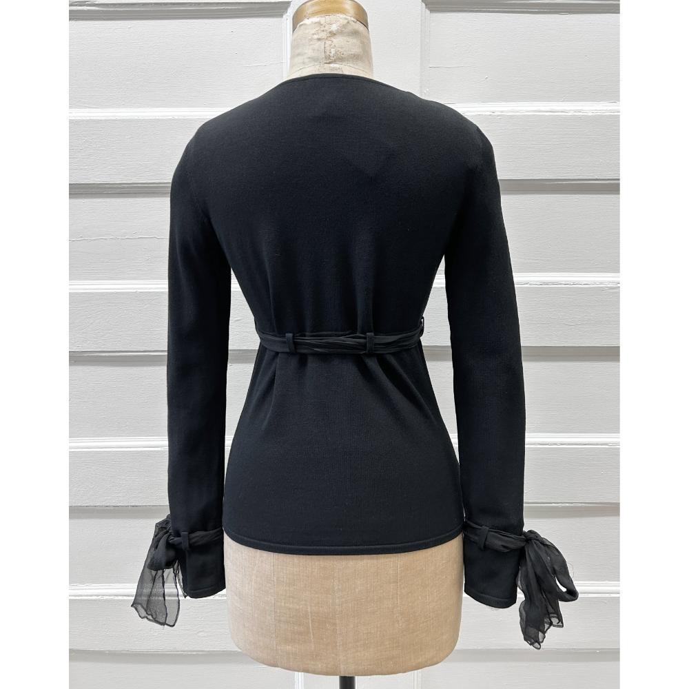 Chanel 2004 black knit top with chiffon ties