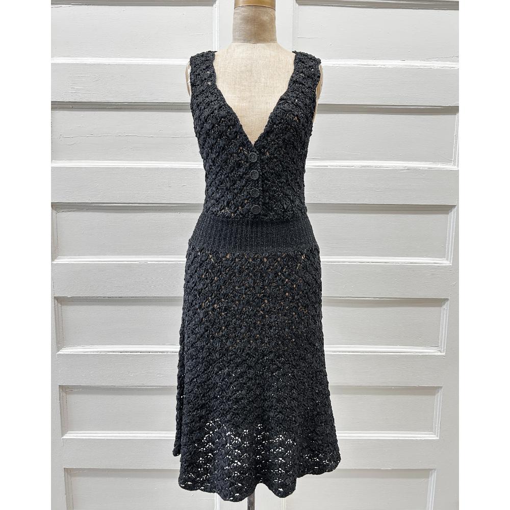 Chanel 2008 black silk crochet dress