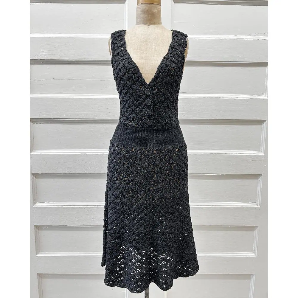 Chanel 2008 black silk crochet dress