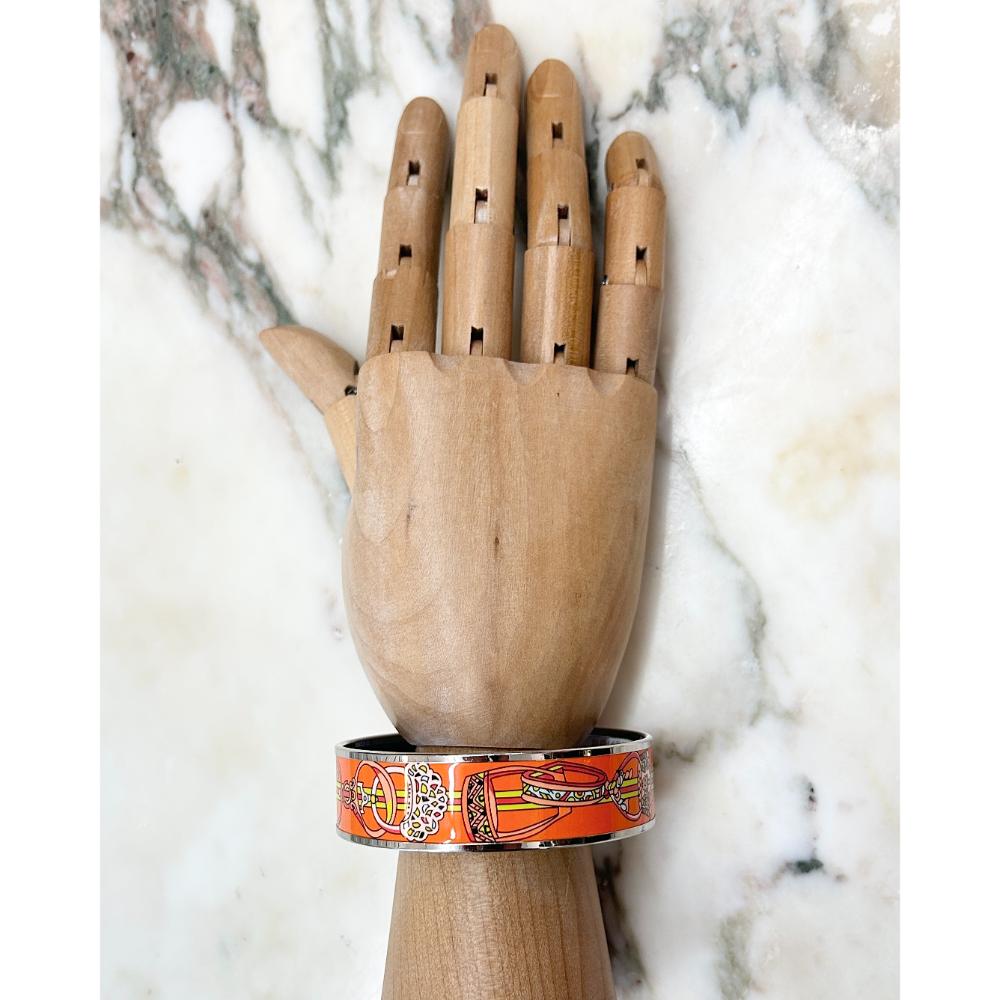 Hermès orange enamel Concours d'Etriers wide bangle bracelet