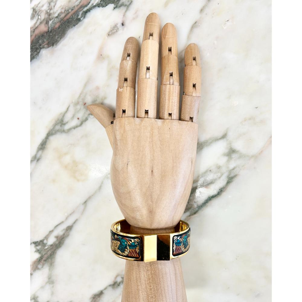 Hermès enamel peacock print clasp bracelet
