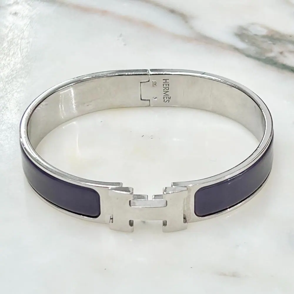 Hermès Clic H bracelet in purple enamel & palladium