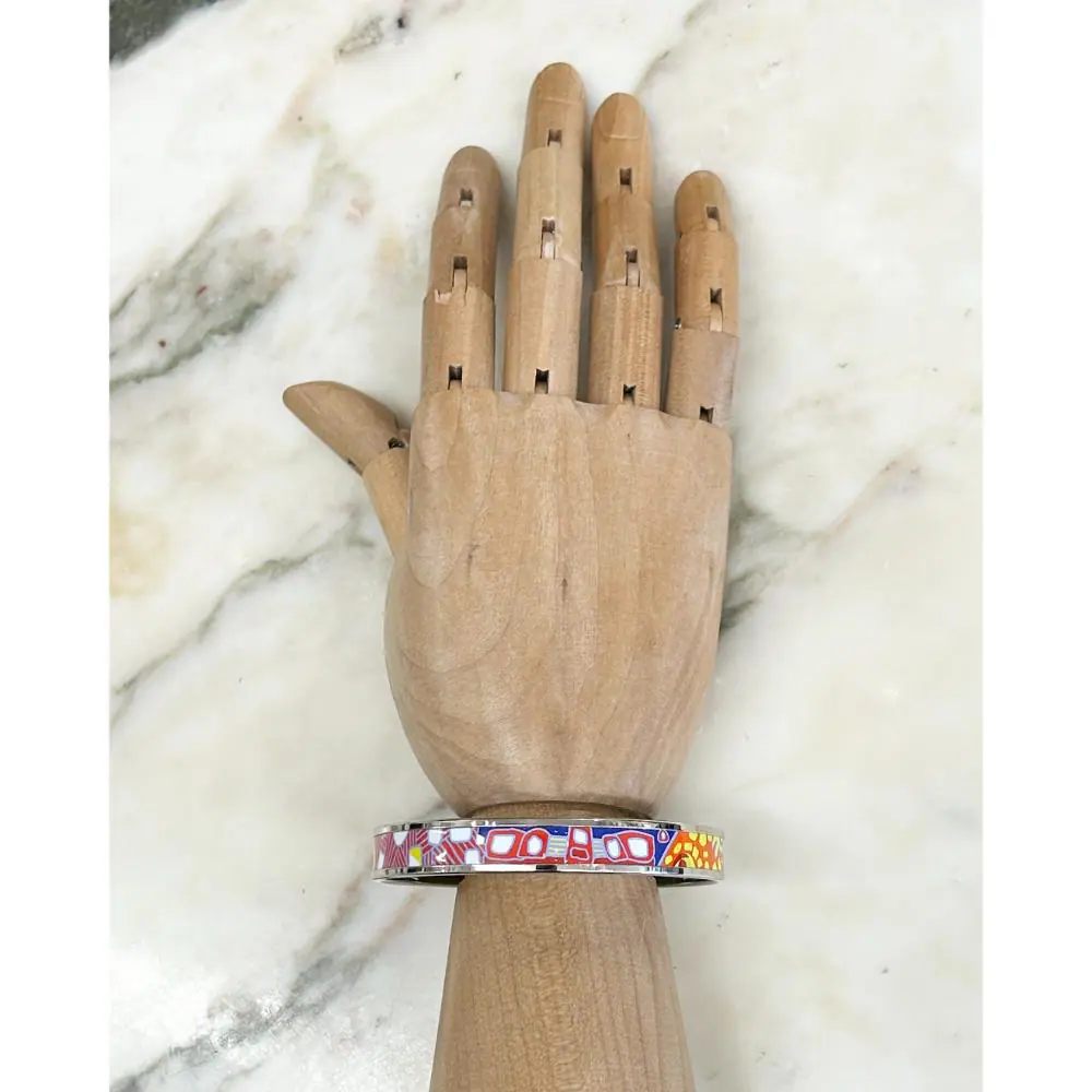 Hermès enamel multi-colour print bangle with palladium trim