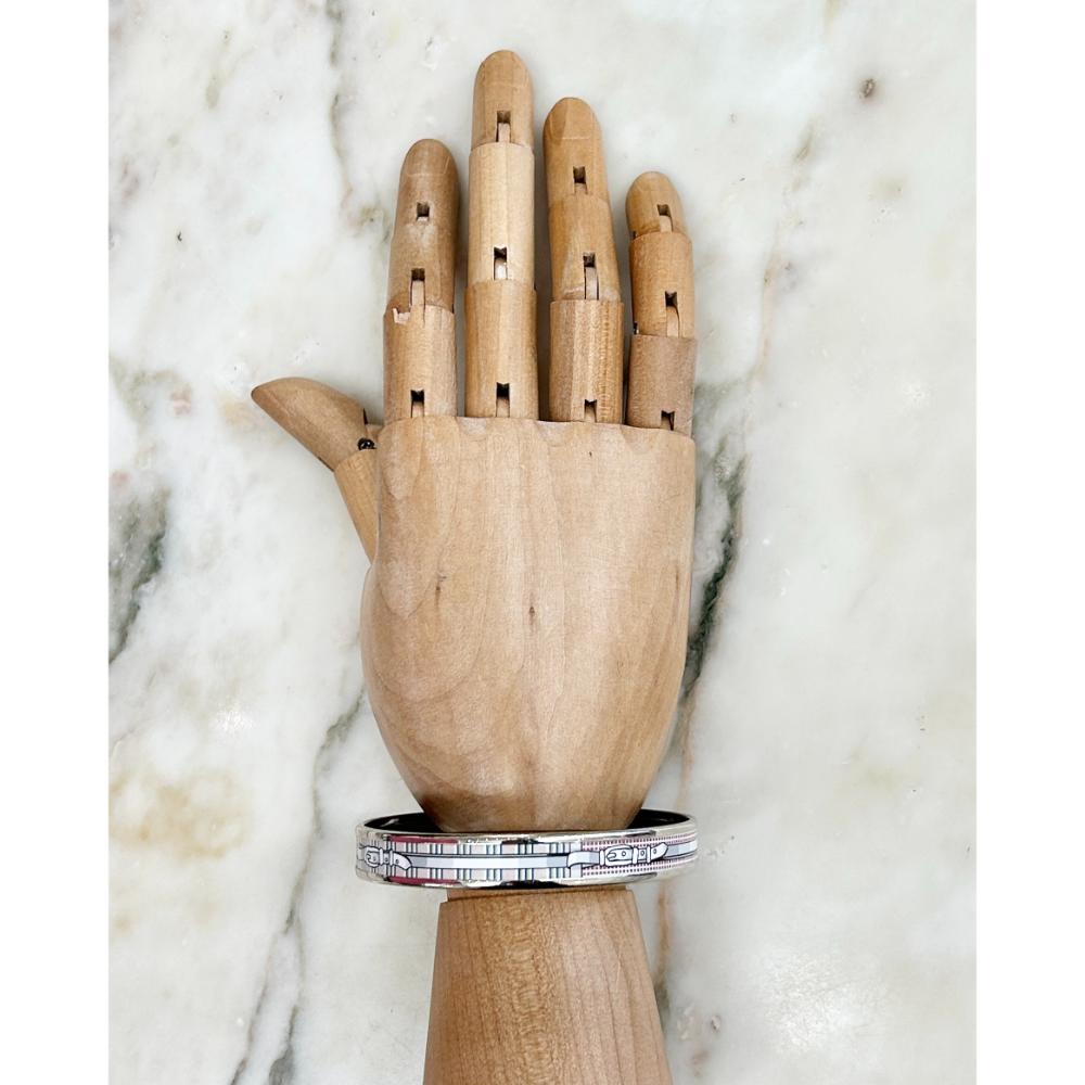Hermès enamel belt print bangle with palladium trim