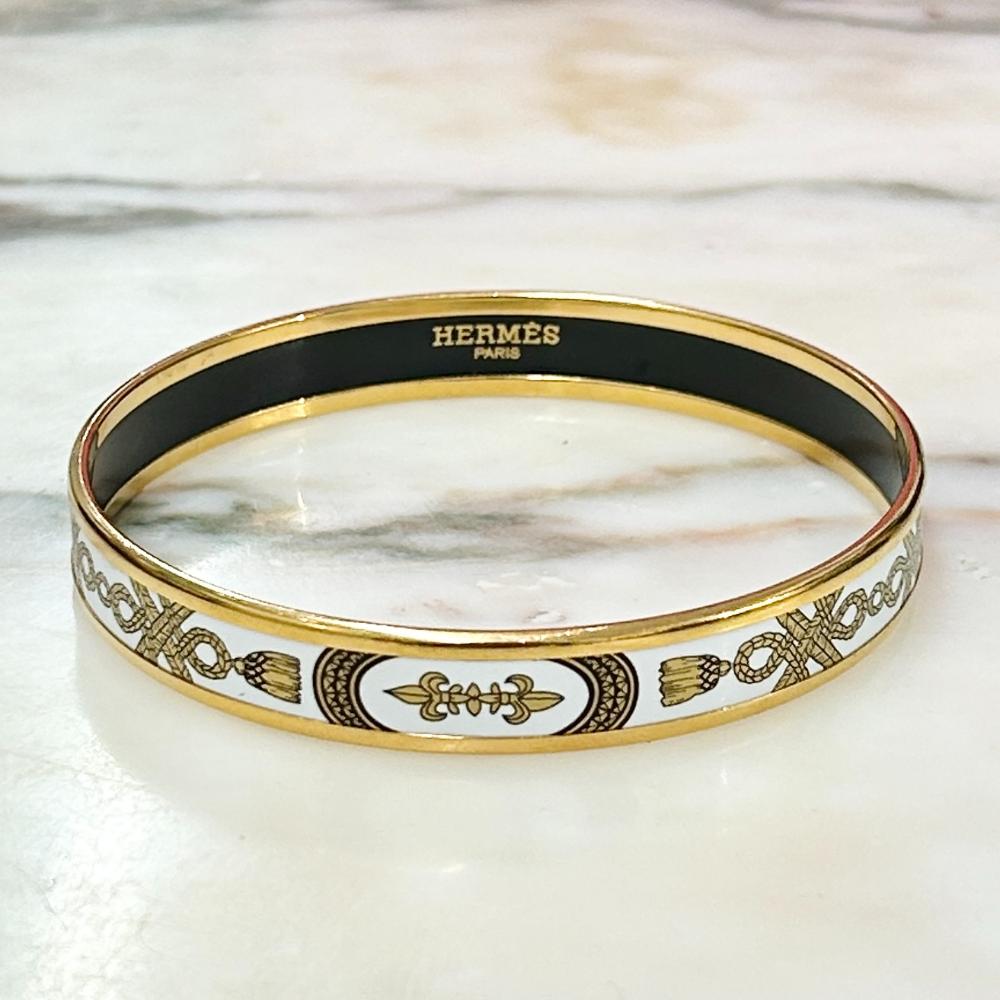 Hermès enamel Grand Apparat bangle with gold trim