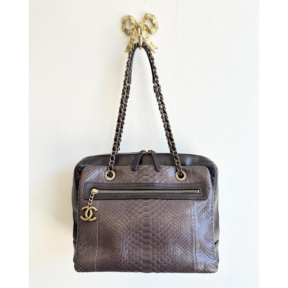 Chanel 2015 Medium Urban Mix Tote in chocolate calfskin & python