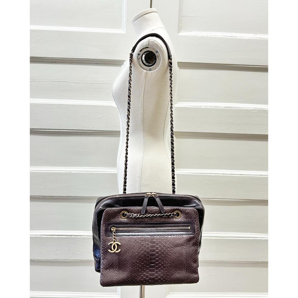 Chanel 2015 Medium Urban Mix Tote in chocolate calfskin & python
