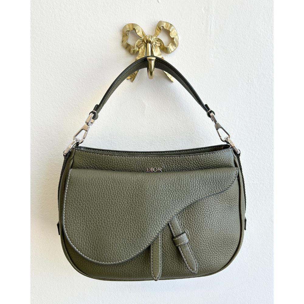 Dior 2022 Mini Soft Saddle Bag in dark olive leather
