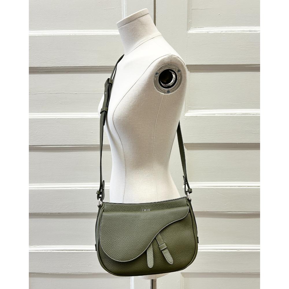 Dior 2022 Mini Soft Saddle Bag in dark olive leather