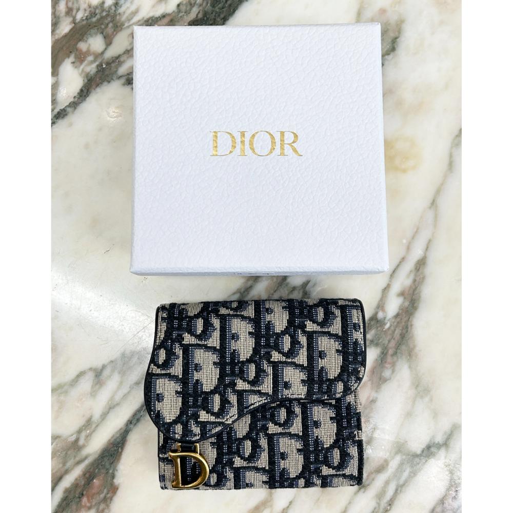Dior Saddle Lotus wallet in cream & navy Oblique canvas