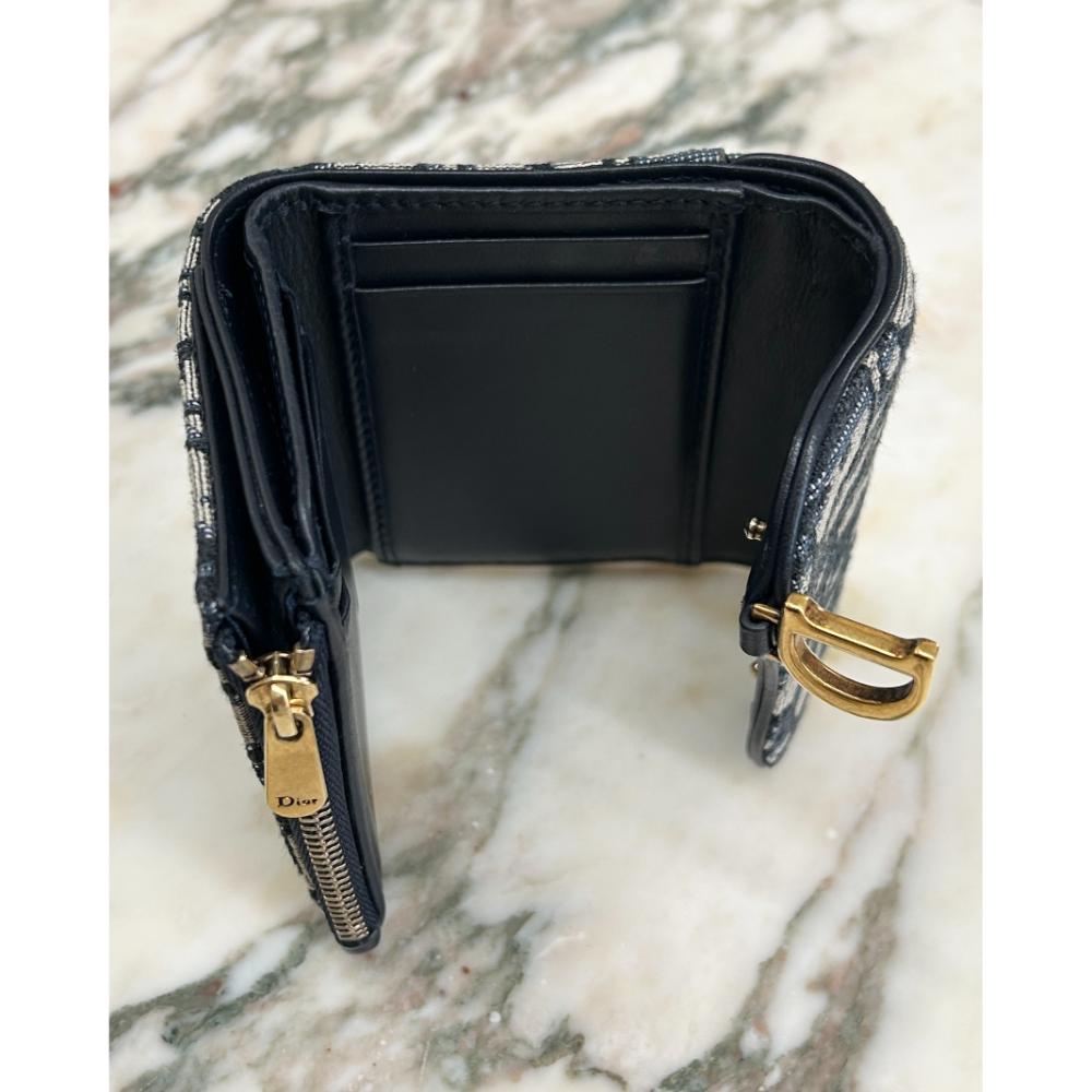 Dior Saddle Lotus wallet in cream & navy Oblique canvas