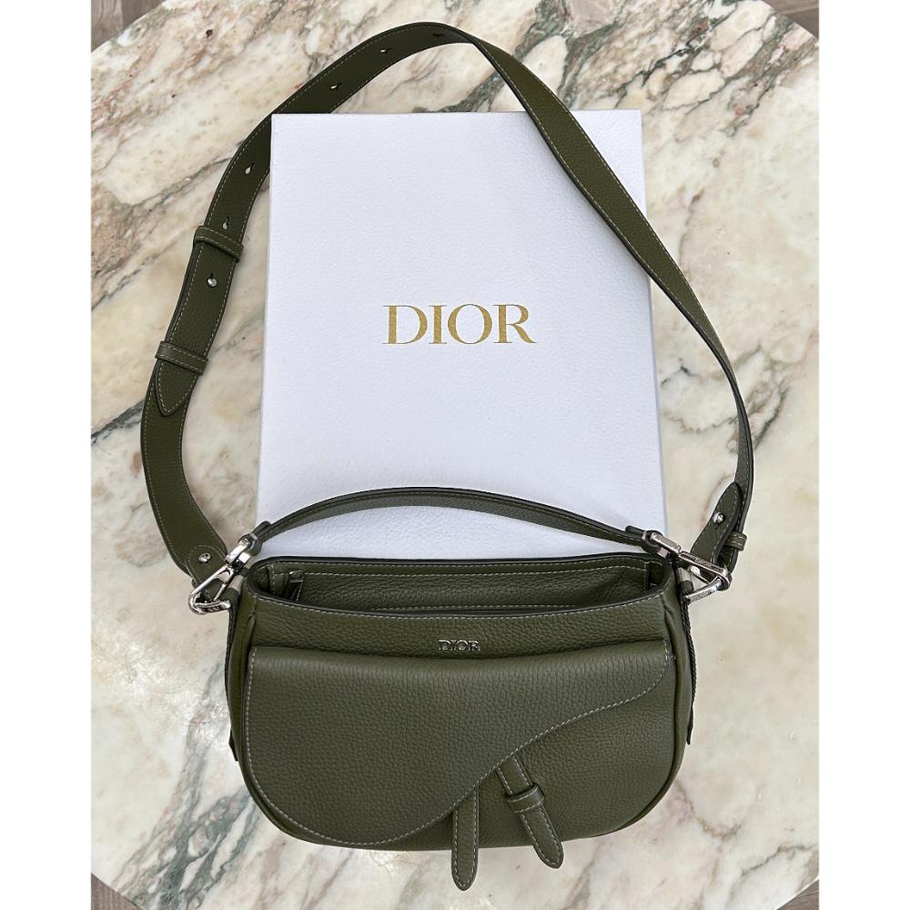 Dior 2022 Mini Soft Saddle Bag in dark olive leather