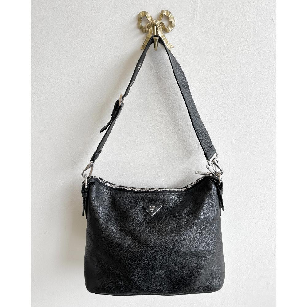 Prada Vitello Daino black leather shoulder bag