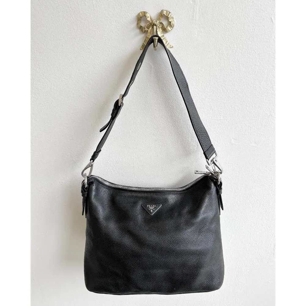Prada Vitello Daino black leather shoulder bag