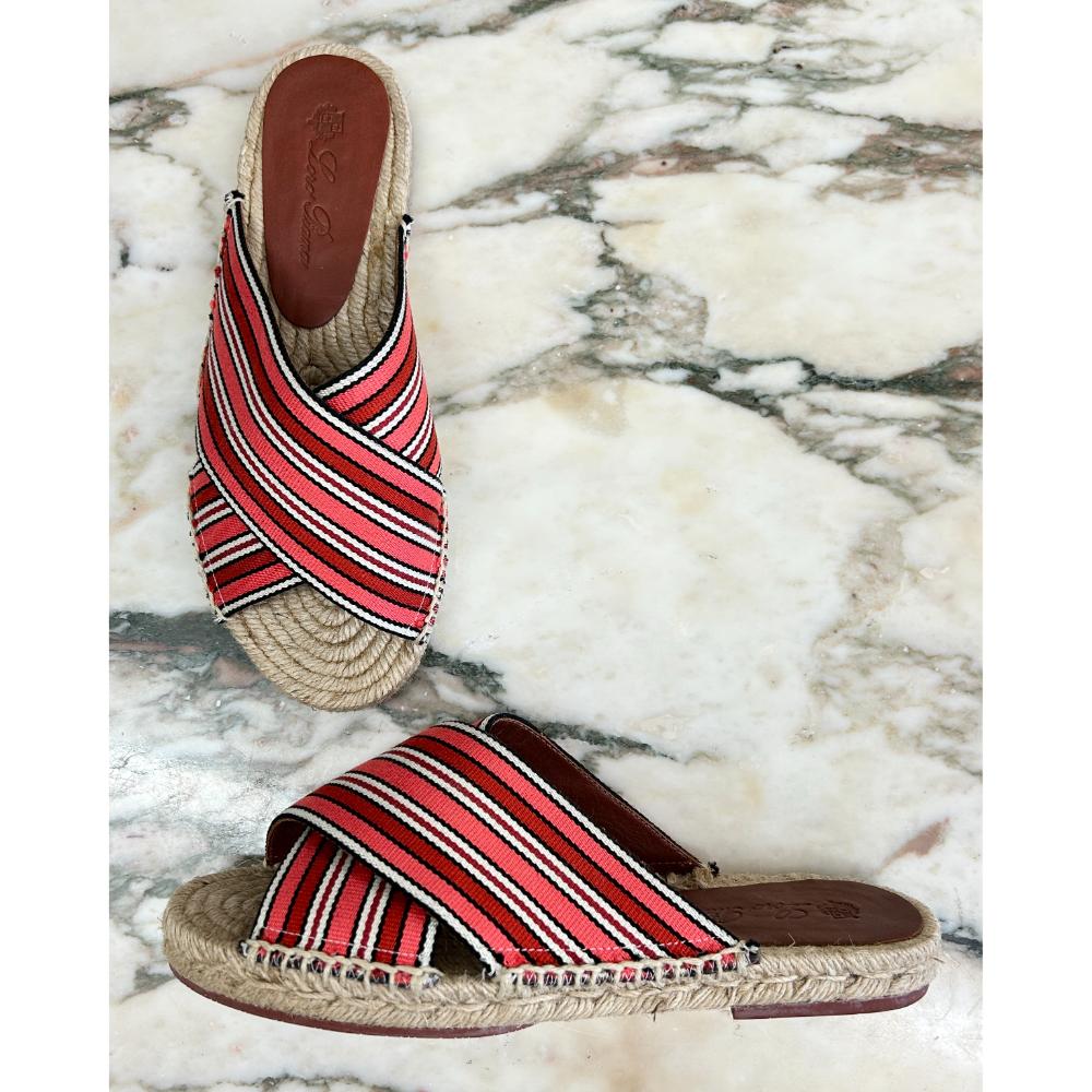 Loro Piana Suitcase Stripe crossover sandals in Coral Bay ~ Size 38.5