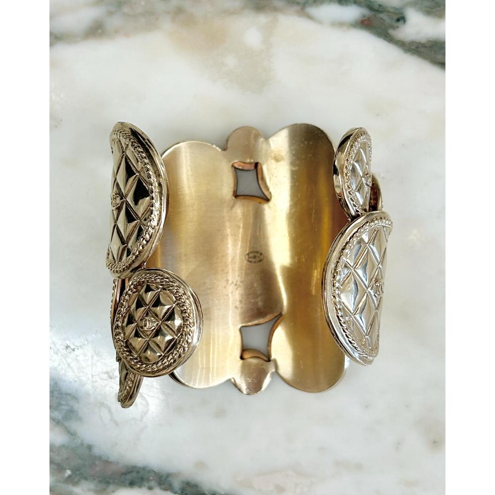 Chanel 2015 gold tone quilt effect medallion cuff bracelet