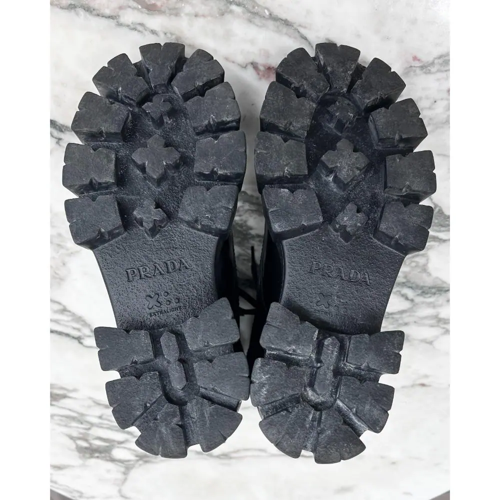 Prada Monolith brushed leather & nylon boots w/ ankle pouch ~ Size 37