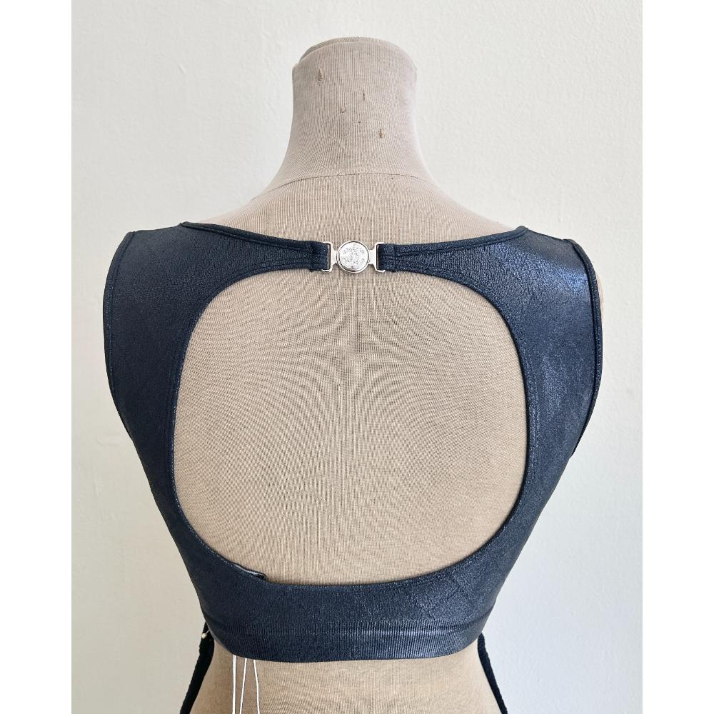 Chanel 2023 navy blue cropped stretch logo top ~ Size M